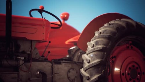 Realistic 3D Red Tractor Rotating Animation