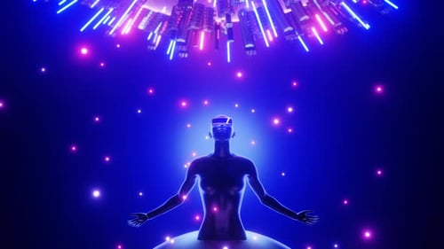 Futuristic VR Figure in Abstract Neon Environment
