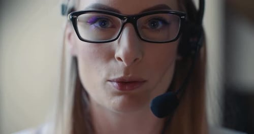 Close Up Ow Woman Working in Call Center