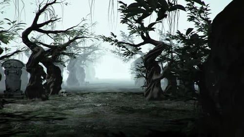 Eerie Haunted Forest Graveyard Fly-Through Animation