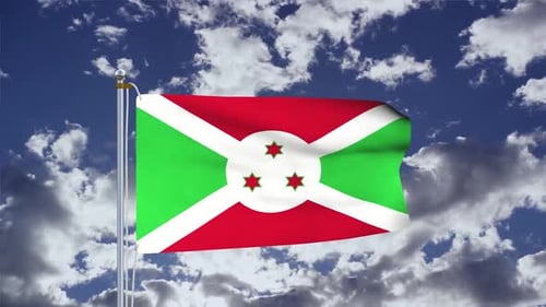 Burundi National Flag Waving Against Blue Sky