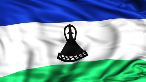 Lesotho National Flag Waving with Realistic Fabric Texture
