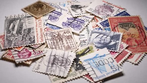 Collection of Vintage Postage Stamps Close Up