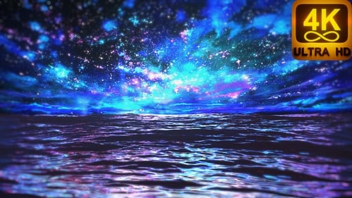 Starry Night View In A Ship Over Sea Waves Colored By The Galaxy 3D Animation 4K Trippy Psycheldelic