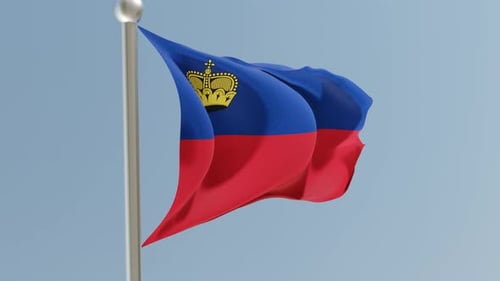 Liechtenstein Flag Waving Seamlessly on a Flagpole