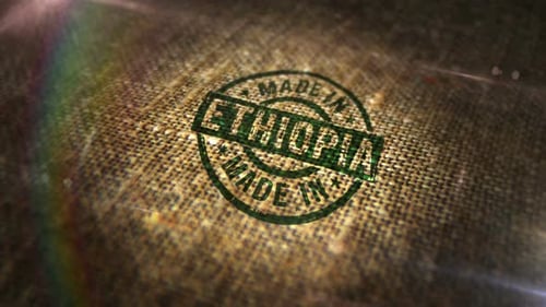 Made in Ethiopia sign stamp on linen sack loop