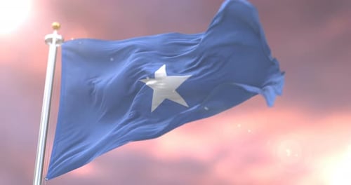 Realistic Somalia Flag Waving Against a Dynamic Sky