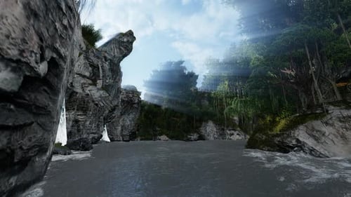 Waterfall on a deserted island