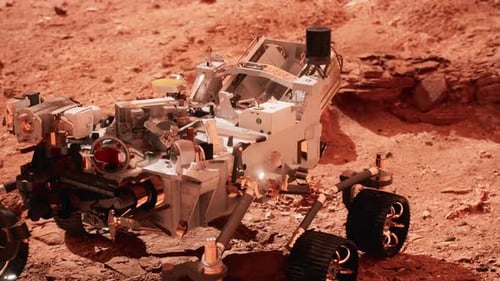 3D Animated Mars Rover Exploring Red Planet Surface