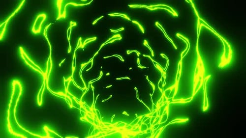 Flying through a tunnel with green waves