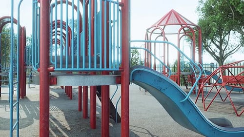 Empty Swings on Summer Kids Playground