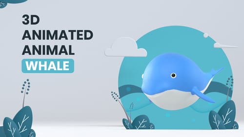 Cute Blue Cartoon Whale Swimming 3D Animation