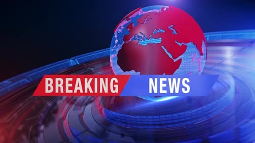 Banner de noticias de última hora frente a una red digital Globe en bucle A8