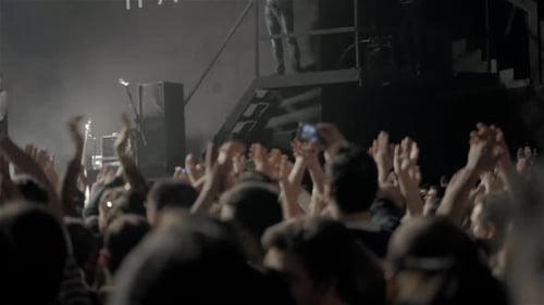 Enthusiastic Crowd Raises Hands at a Live Concert