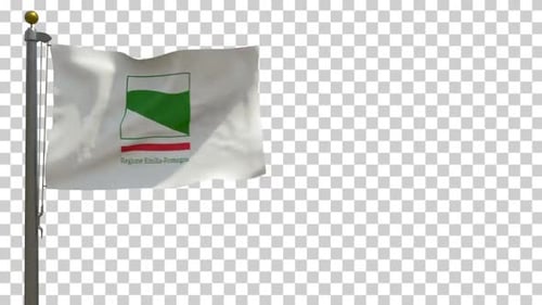 Bandera de Emilia Romaña (Italia) en asta de bandera con canal alfa - 4K