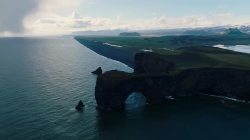 Iceland Black Sand Beach with Huge Waves at Reynisfjara Vik