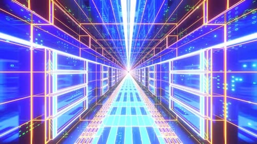 Cube High Tech Neon Tunnel Background VJ Loop