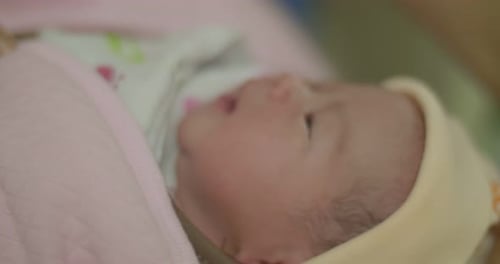 Newborn Infant Wrapped in Blankets at Home