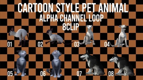 Cartoon Style Animated Pet Animals Collection with Alpha Channel