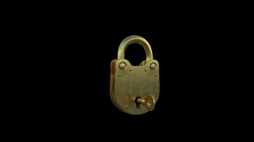 Golden Padlock and Key Unlock Animation