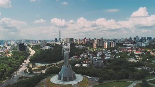 Stainless Steel Sculpture of Motherland on Bank of Dnieper River, Kiev, Ukraine.