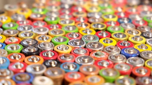 Pile of Used Batteries, Variety of Colors