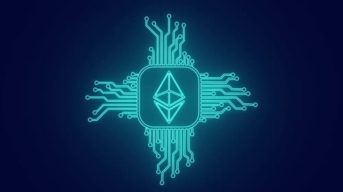 Neon Ethereum Crypto Logo Reveal on Circuit Board