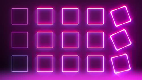 Animated Neon Squares and Diamonds Geometric Background