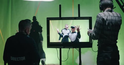 Dynamic Film Set with Futuristic Actors and Crew