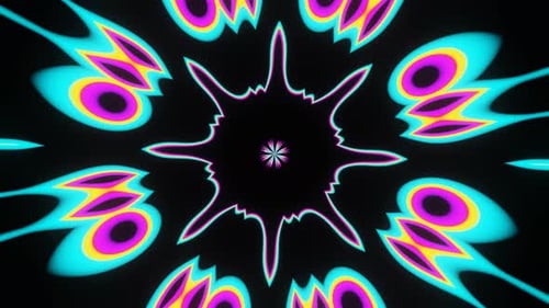 Une fleur abstraite pulsée multicolore brillante sur fond noir