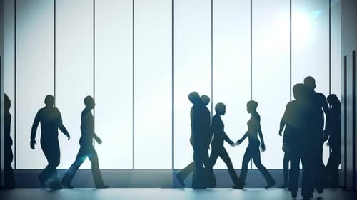 Animated Silhouettes of Diverse People Walking in a Modern Space