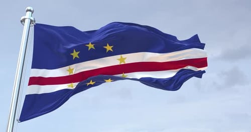 Cape Verde National Flag Waving in Realistic Slow Motion