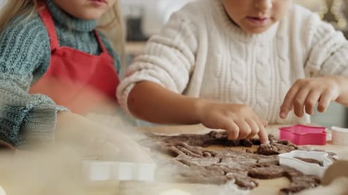 Children Making Christmas Cookies at Home