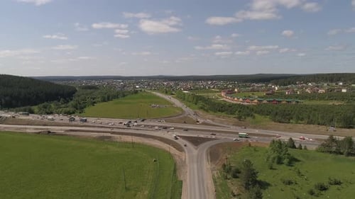 Aerial view of construction of a highway section