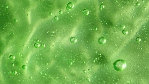 Green Liquid with Bubbles Macro Shot