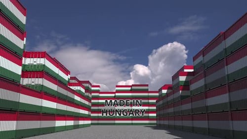 Shipping Containers with Hungarian Flag Reveal Made In Hungary Text