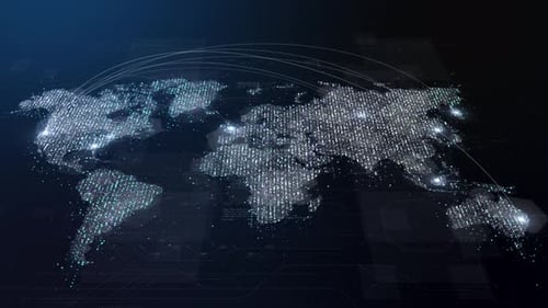 Animated Digital World Map with Global Technology Connections
