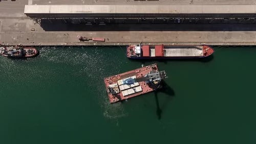 Ukraine May 2016 Floating Crane Moves to Pier to Unload Oversized Cargo