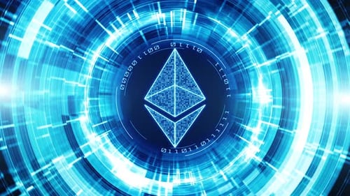 Futuristic Ethereum Logo HUD Animation with Digital Tech Elements