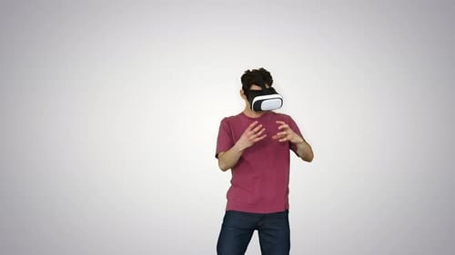 Man Experiencing Virtual Reality with VR Headset