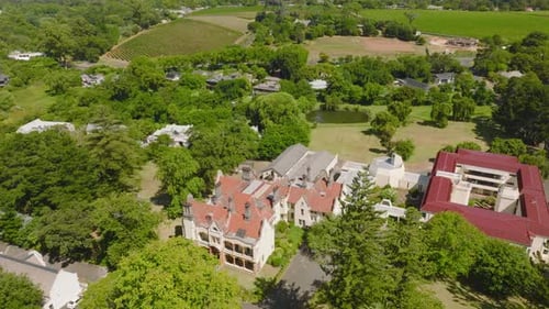 Aerial Ascending Footage of Buildings in Park