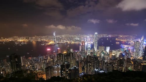 Time-lapse of Hong Kong city at night, view from The Peak