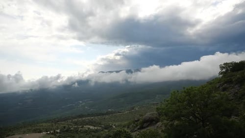 Top View of Beautiful Mountain Scenery Against the Backdrop of Bright Clouds
