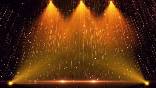 Golden Stage Spotlights and Glittering Particles Loop Background