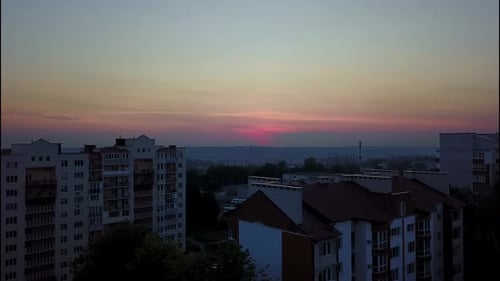 Night in the city, red sunset