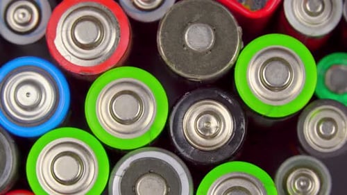 Lot of Old Used Batteries View From Above