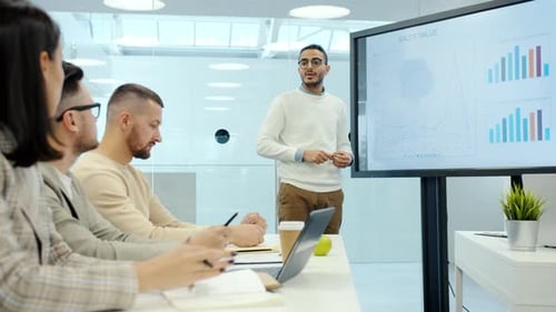 Business Presentation on Sales Value in Modern Office