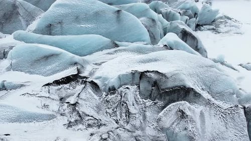 Aerial view of a glacier in wintertime, Iceland.