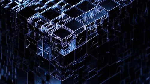 Futuristic Abstract Grid of Glowing Cubes Animation