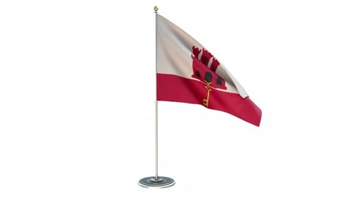 Animated Gibraltar Flag Waving on Polished Flagpole